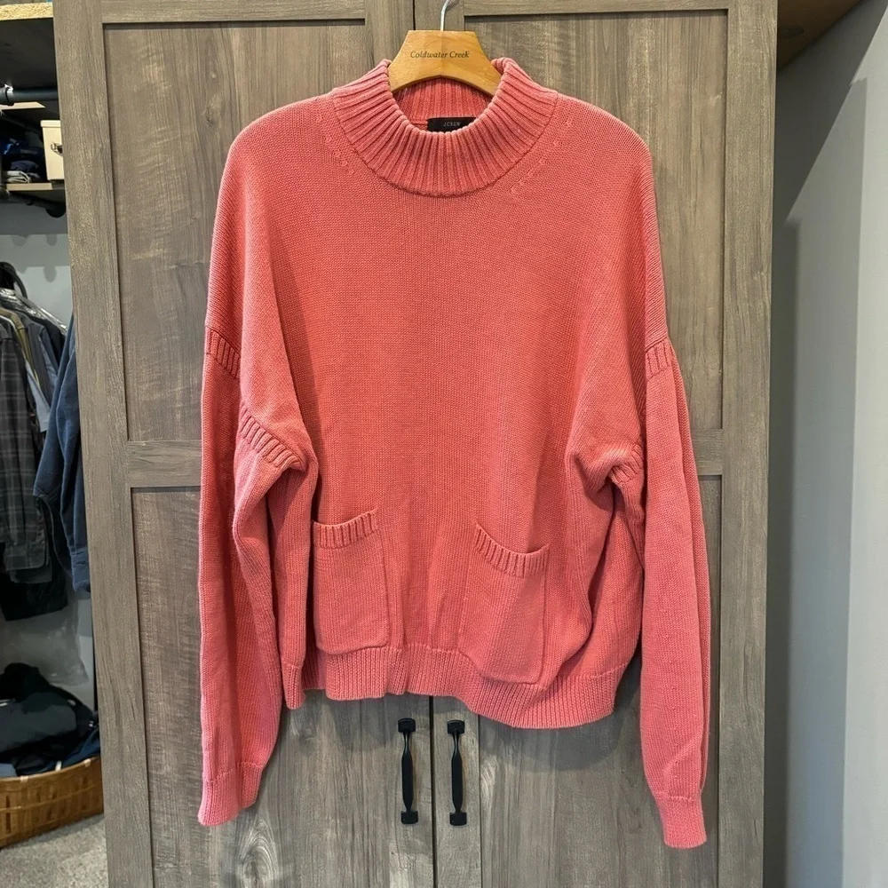 J.Crew X‎ Cotton Cashmere Patch Pocket Mock-neck Sweater Pink